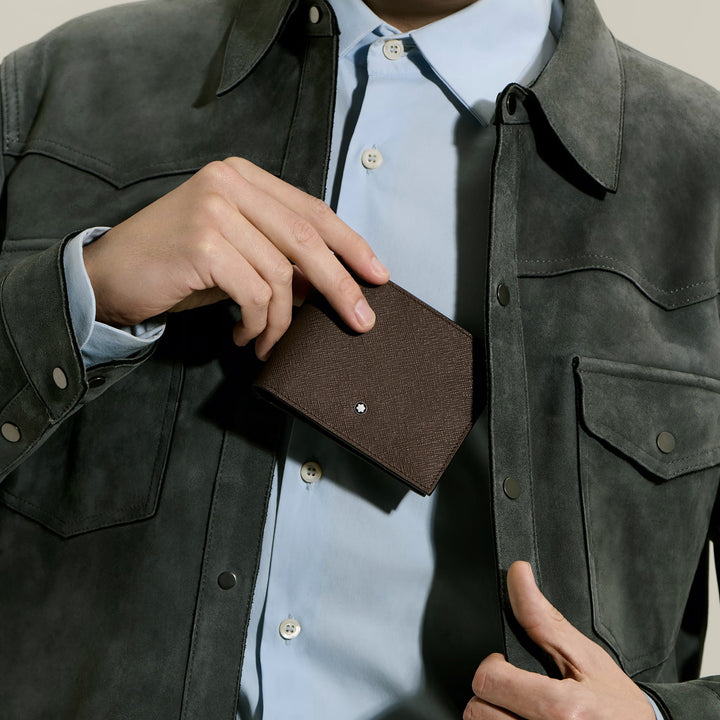 Montblanc portafoglio 6cc in pelle Sartorial ebano 222995