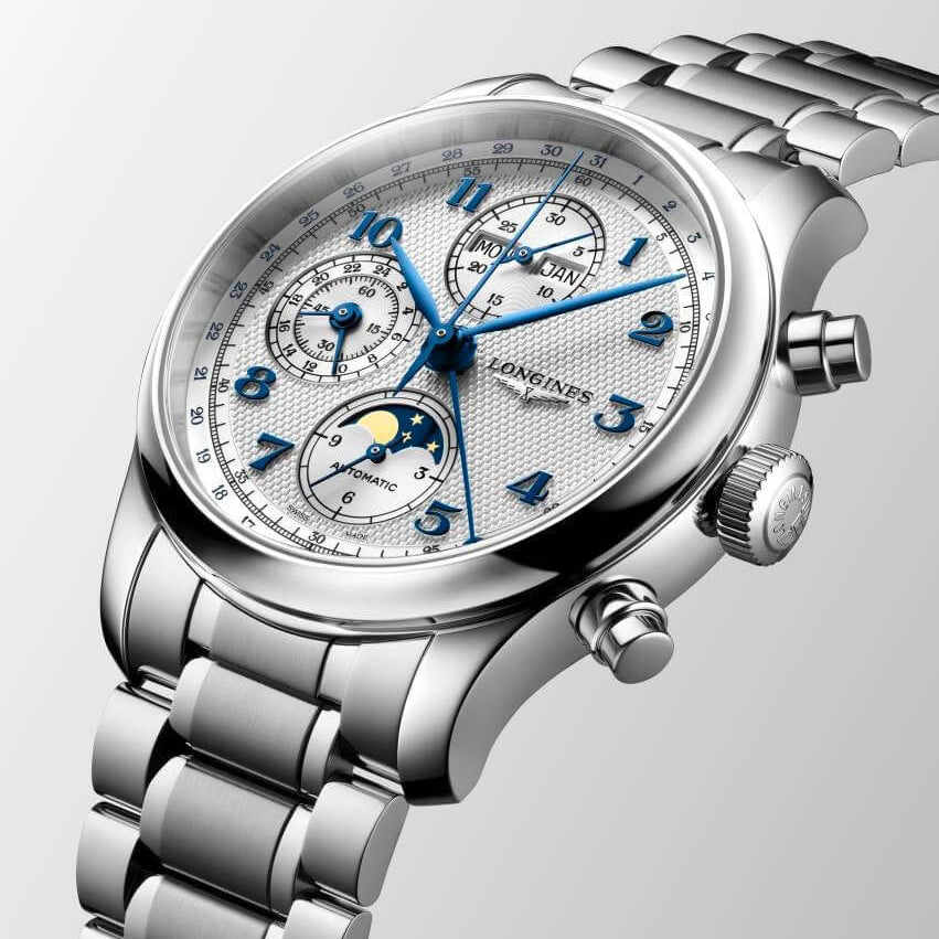 Longines orologio Master Collection Chrono Moonphase 41mm argento automatico acciaio L2.962.4.73.6