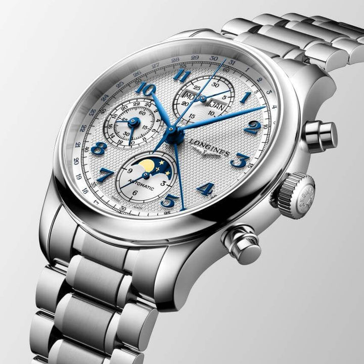 Longines orologio Master Collection Chrono Moonphase 41mm argento automatico acciaio L2.962.4.73.6