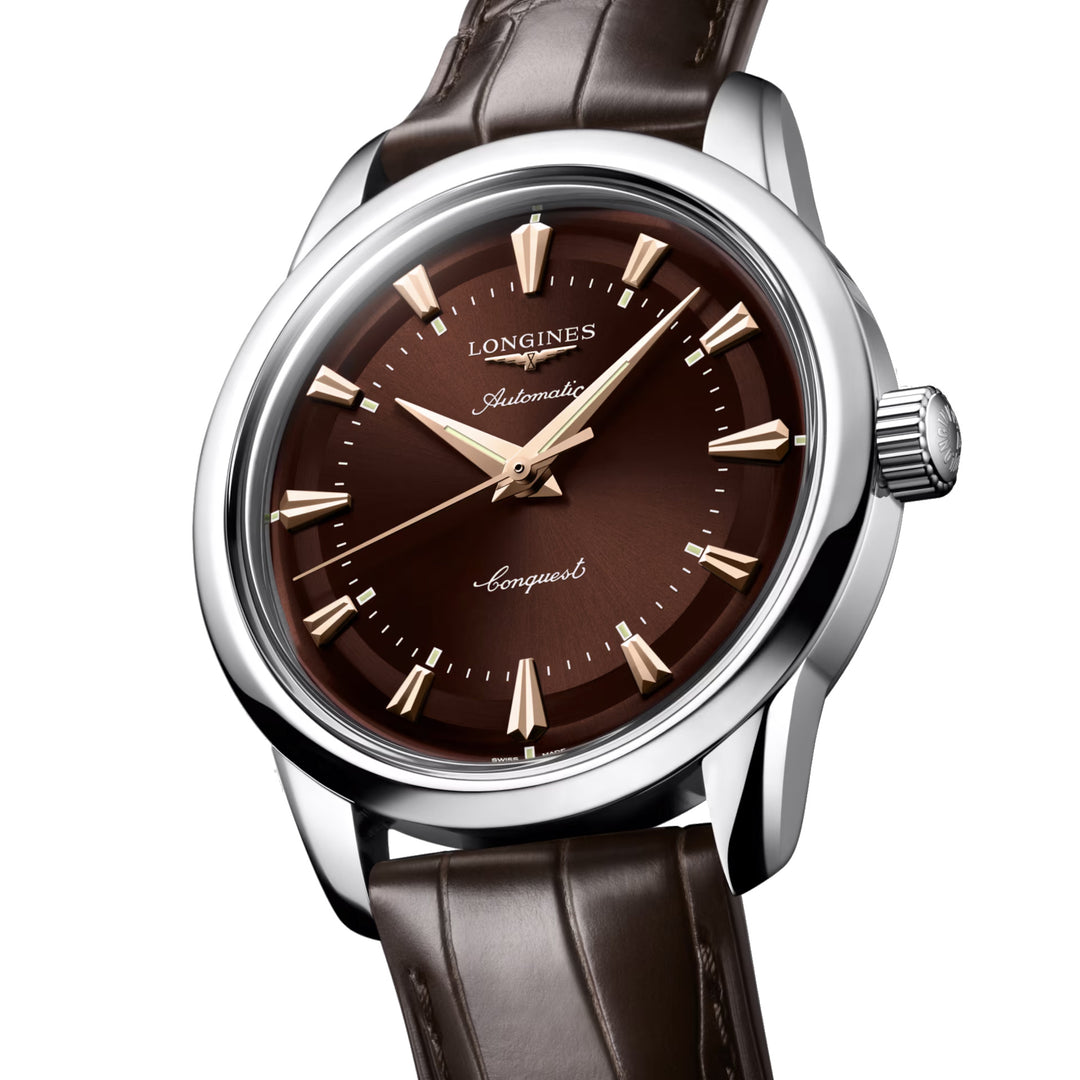longines orologio Heritage 38mm marrone acciaio automatico L1.649.4.62.2