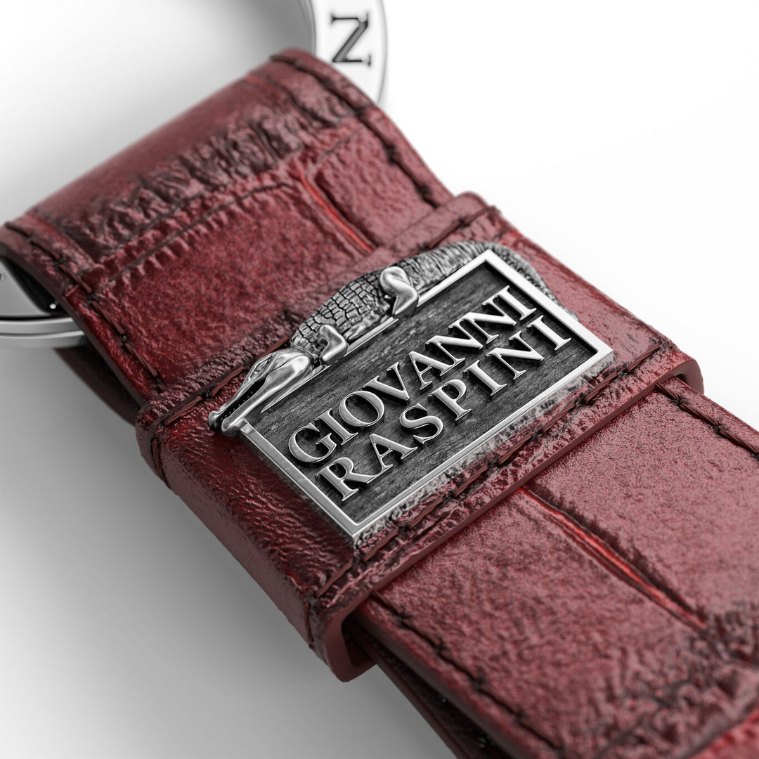 Giovanni Raspini portachiavi pelle croco borgogna Argento 925