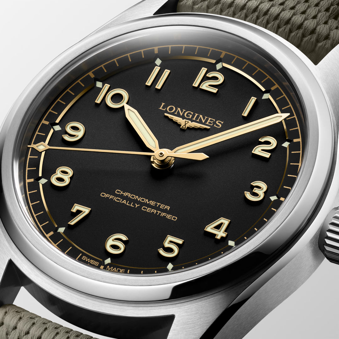 Longines orolgio Spirit Pilot 39mm nero automatico acciaio L3.809.4.53.9