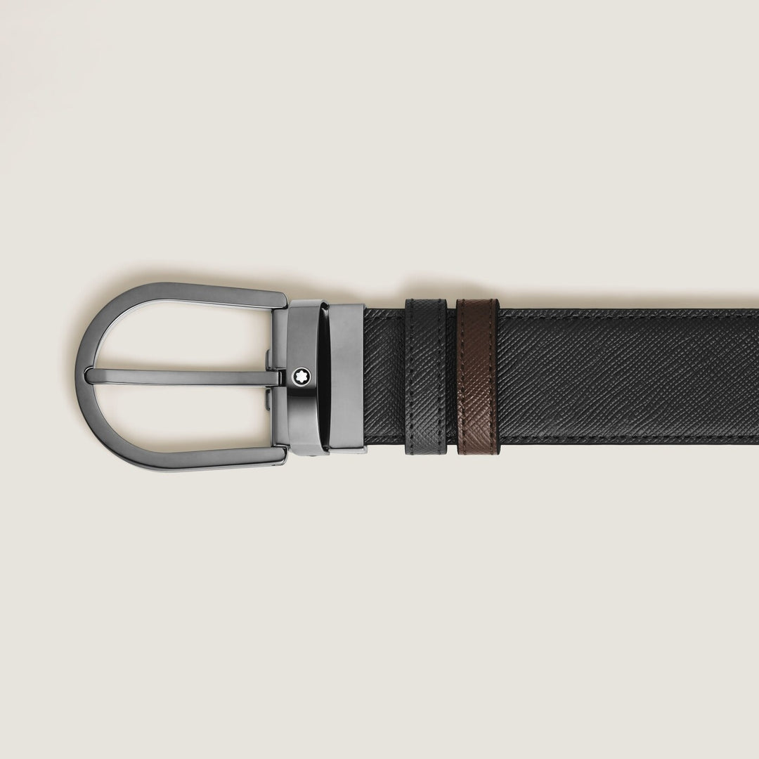 Montblanc cintura reversibile in pelle Sartorial nera/marrone 35 mm 222357
