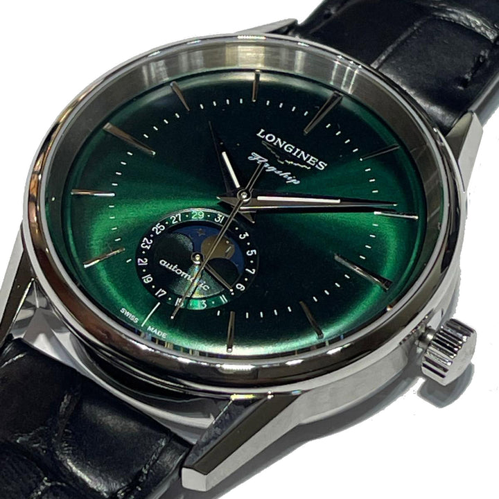 Longines orologio Flagship Heritage Moonphase 38,5 mm verde automatico acciaio L4.815.4.02.2