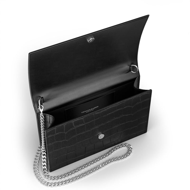 Giovanni Raspini pochette jungle pelle croco nera bronzobianco L0027