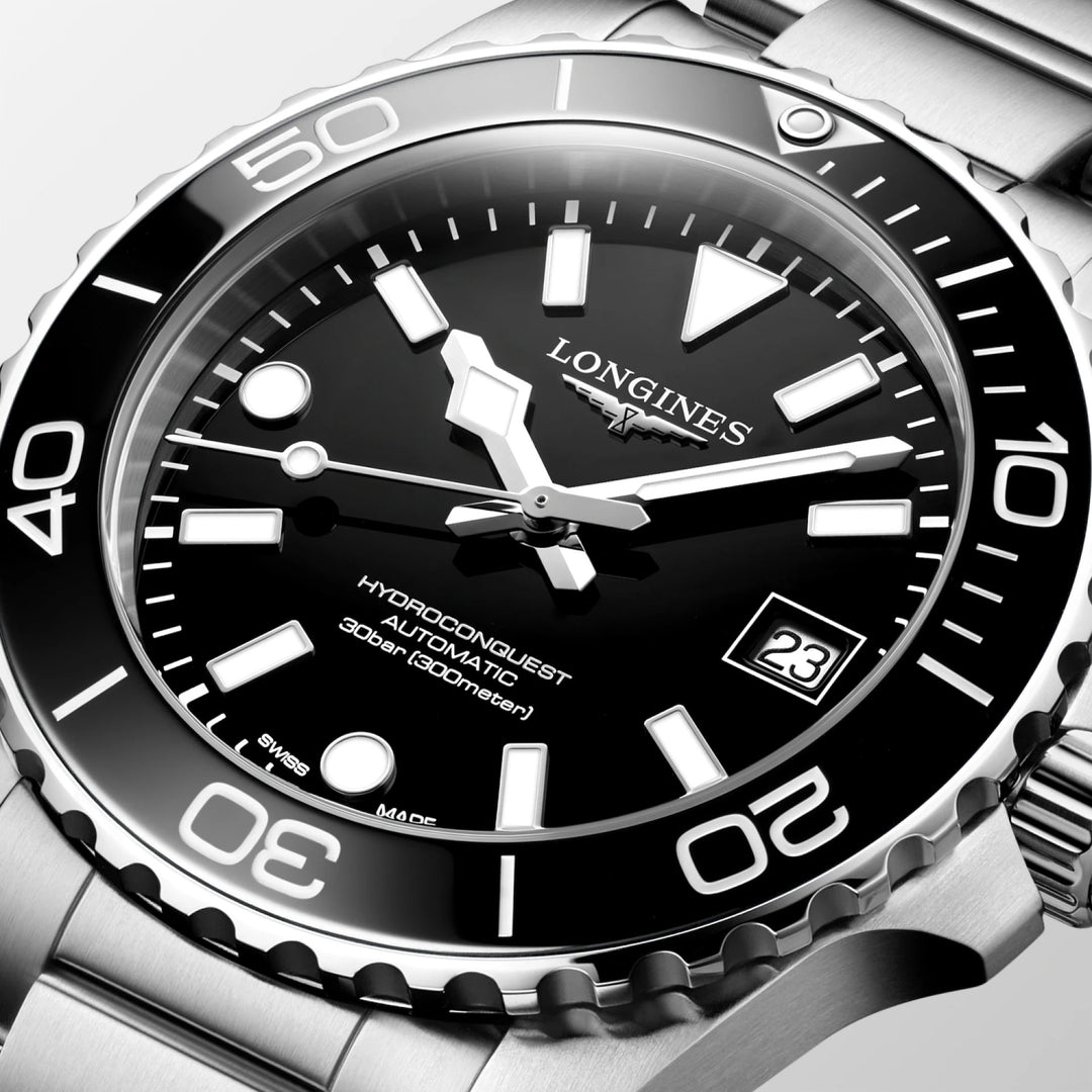 Longines orologio Hydroconquest 39mm nero automatico acciaio L3.779.4.56.6