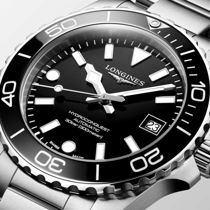 Longines orologio Hydroconquest 39mm nero automatico acciaio L3.779.4.56.6