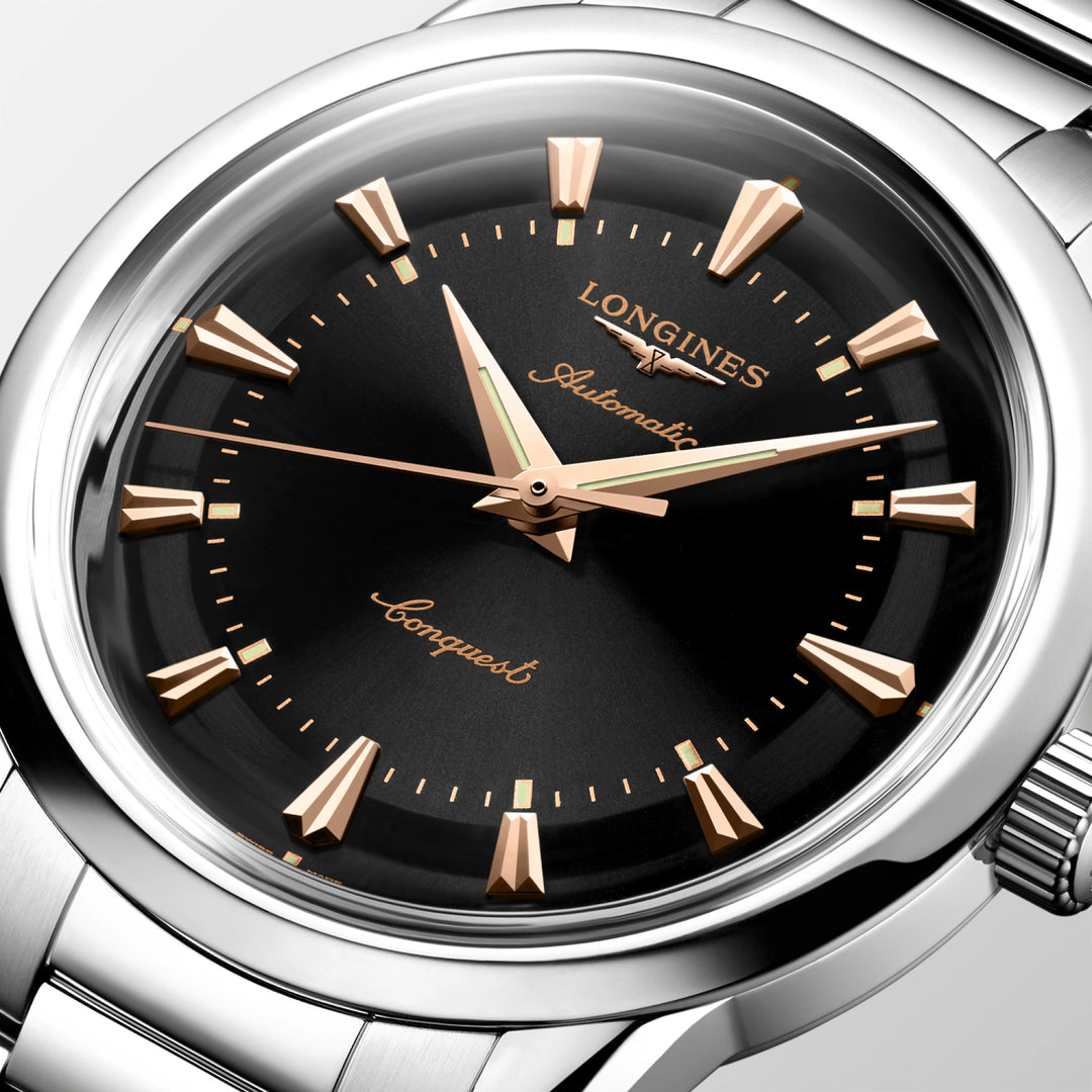 Longines orologio Conquest Heritage 38mm nero automatico acciaio L1.649.4.52.6