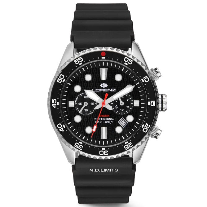 Montre Lorenz Shark 5 Chrono 42 mm en acier à quartz noir 030285AA