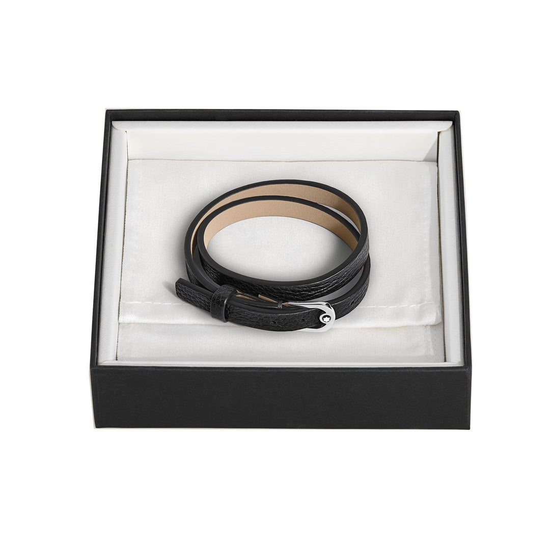 Montblanc bracciale regolabile Horseshoe pelle con grana nero 222738
