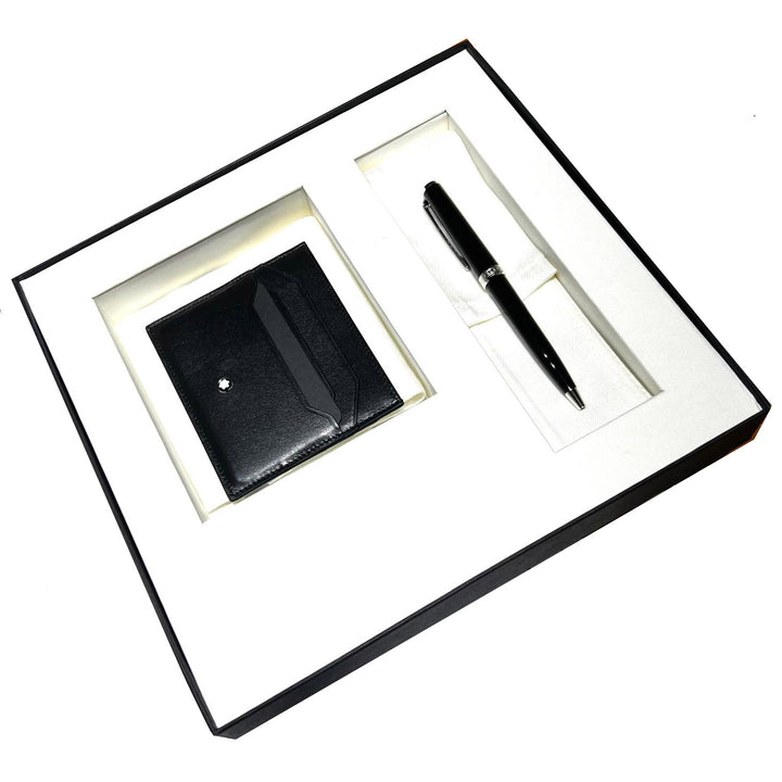 Montblanc set sfera Pix e portacarte di credito 6cc Meisterstuck nera 137793