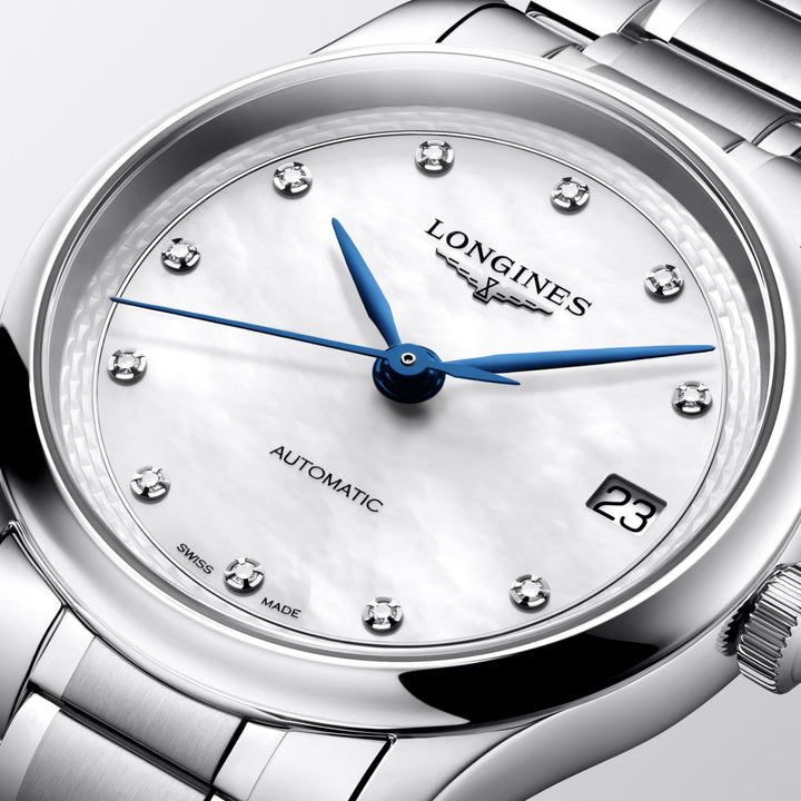Longines orologio Master Collection 34mm madreperla diamanti automatico acciaio L2.450.4.87.6