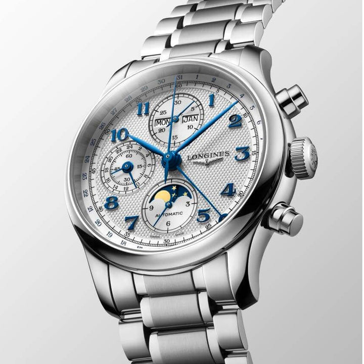Longines orologio Master Collection Chrono Moonphase 41mm argento automatico acciaio L2.962.4.73.6