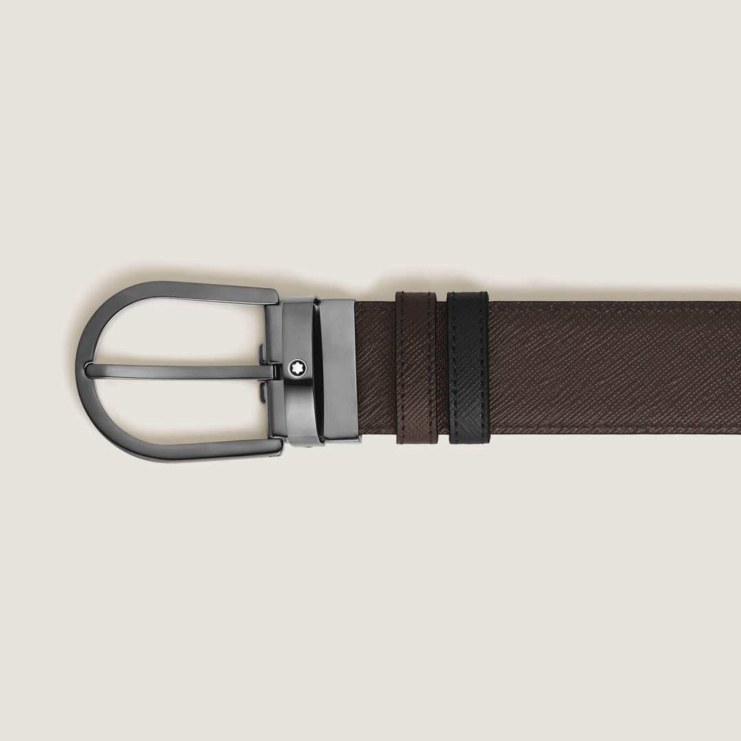 Montblanc cintura reversibile in pelle Sartorial nera/marrone 35 mm 222357