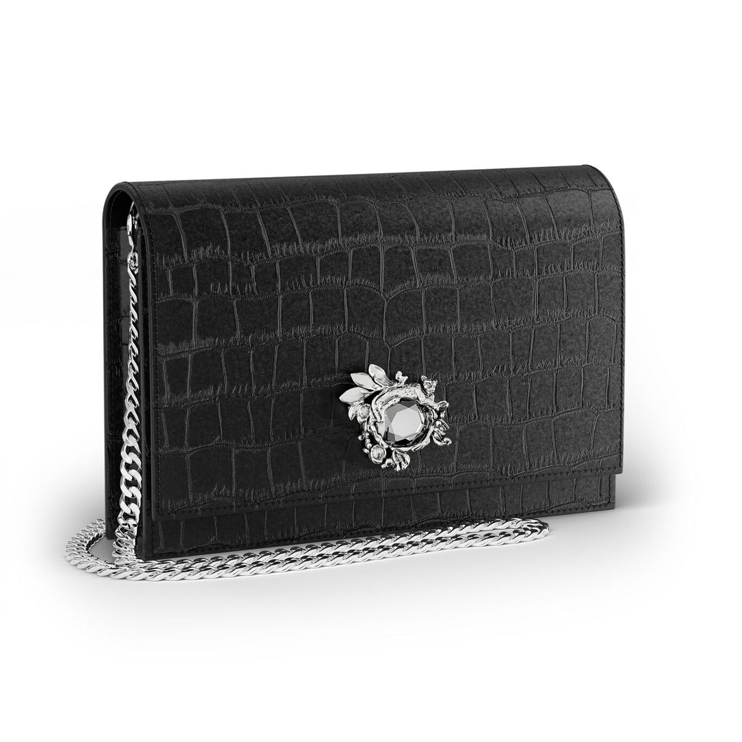 Giovanni Raspini pochette jungle pelle croco nera bronzobianco L0027