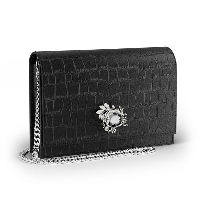 Giovanni Raspini pochette jungle pelle croco nera bronzobianco L0027