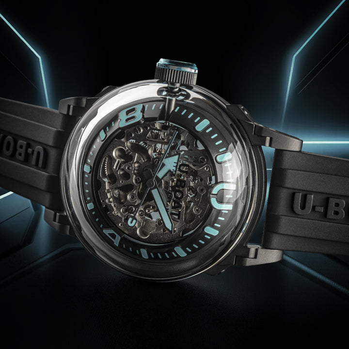 U-BOAT orologio U-65 44mm turchese automatico acciaio finitura PVD nero 3348