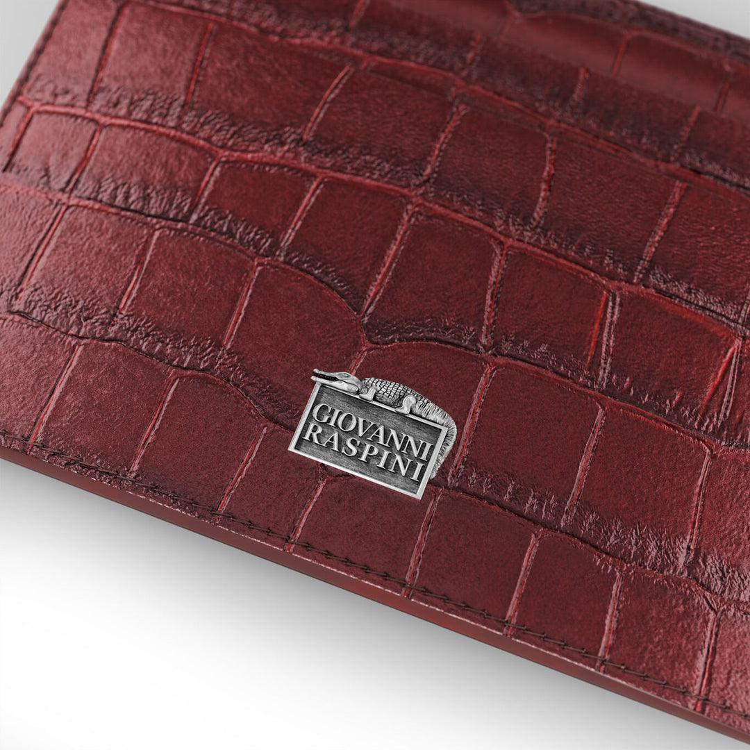 Giovanni Raspini portacarte pelle croco borgogna argento 925 L0029