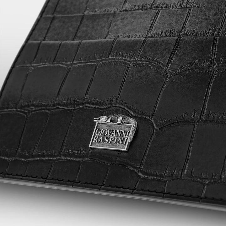 Giovanni Raspini portacarte con zip pelle croco nera argento 925 L0023