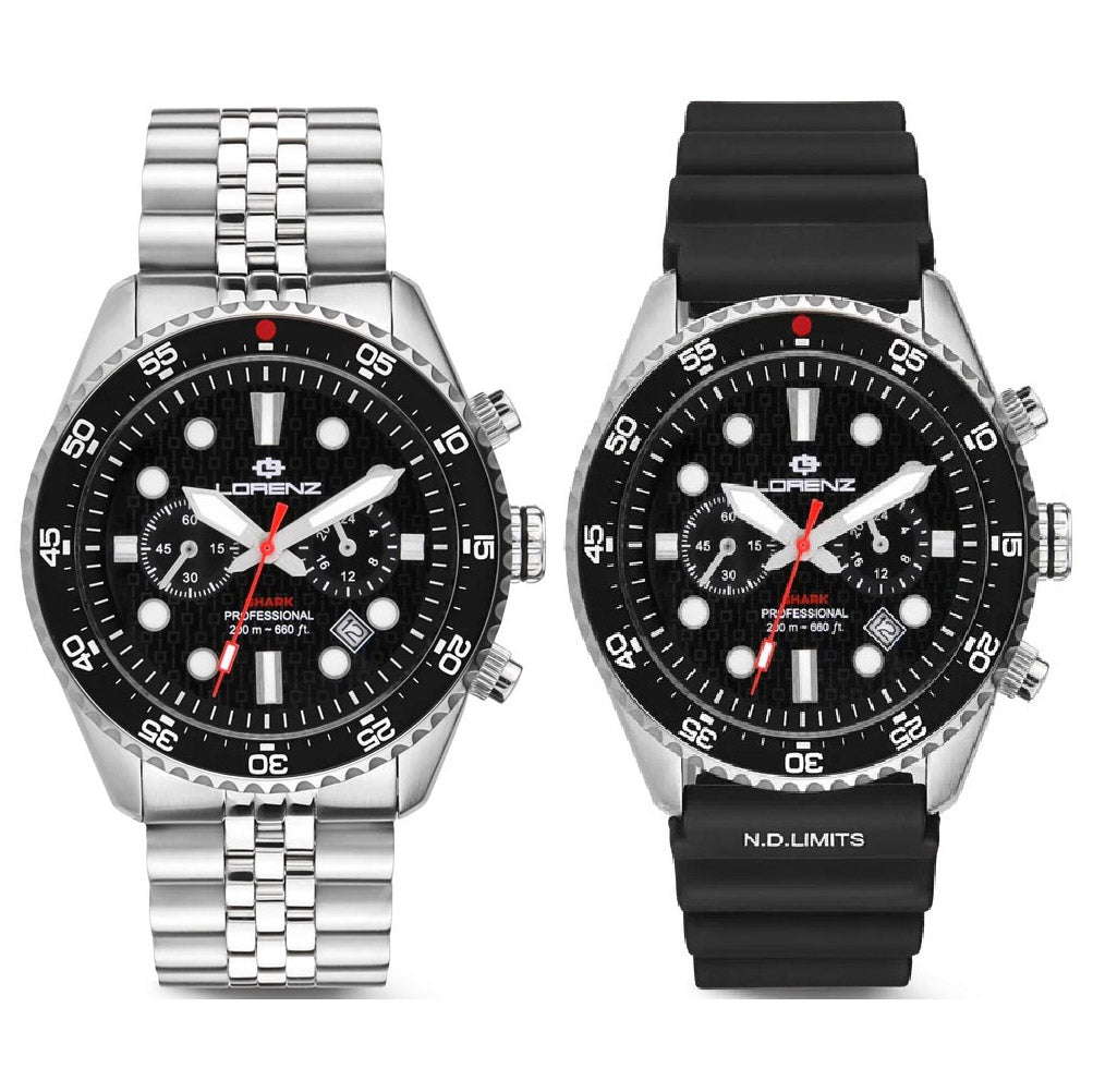 Montre Lorenz Shark 5 Chrono 42 mm en acier à quartz noir 030285AA