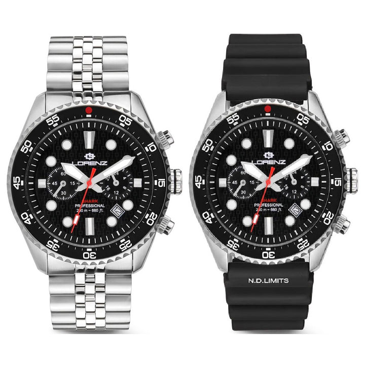 Montre Lorenz Shark 5 Chrono 42 mm en acier à quartz noir 030285AA