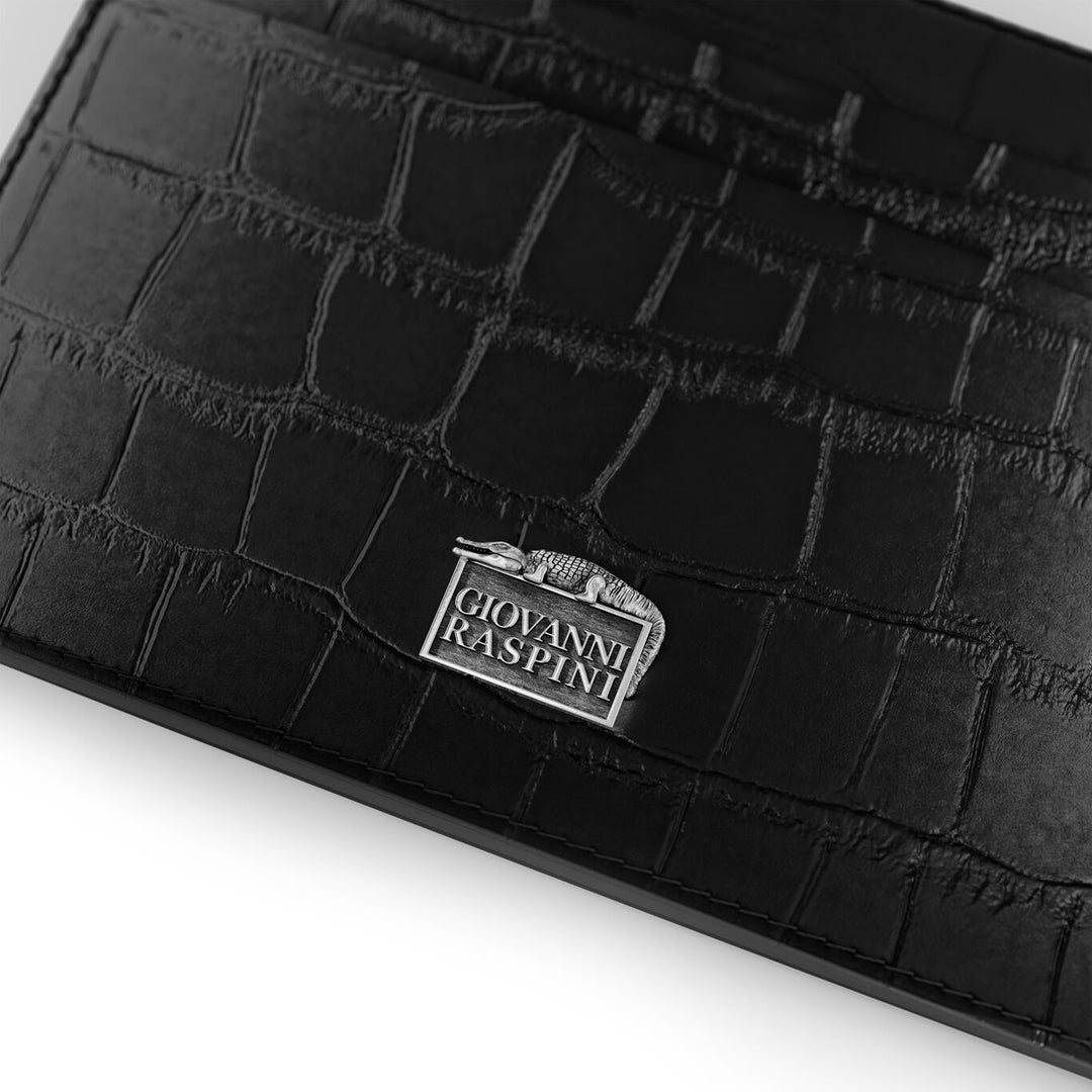 Giovanni Raspini portacarte 4 scomparti pelle croco nero argento 925 L0022