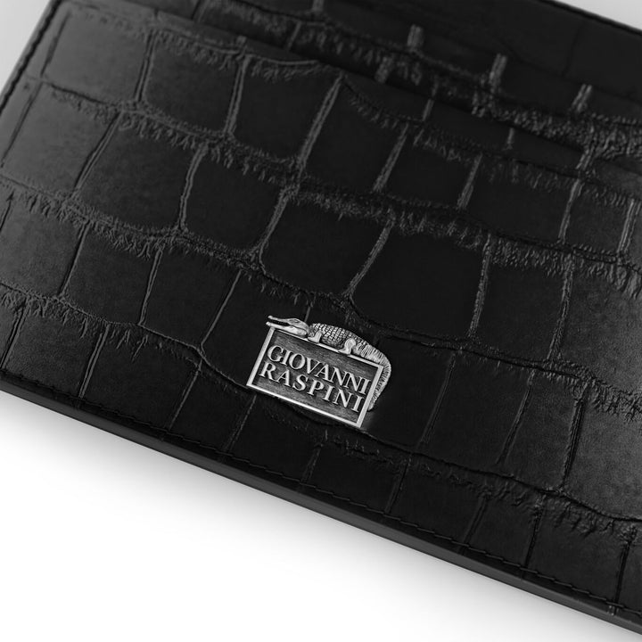 Giovanni Raspini portacarte 4 scomparti pelle croco nero argento 925 L0022