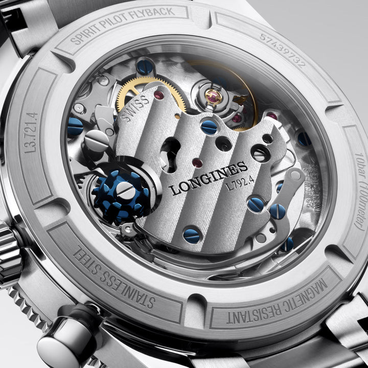 Longines orologio Spirit Pilot Flyback 39,5mm blu carica manuale acciaio L3.721.4.93.6