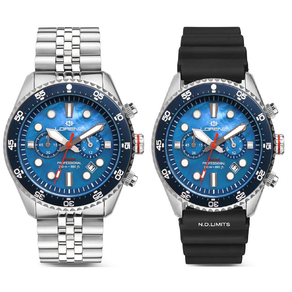 Montre Lorenz Shark 5 Chrono 42 mm acier quartz bleu nacre 030285BB