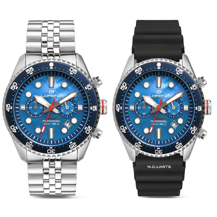 Montre Lorenz Shark 5 Chrono 42 mm acier quartz bleu nacre 030285BB