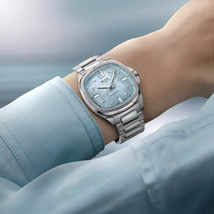 Mido orologio Multifort TV 35 34x35mm madreperla azzurra diamanti automatico acciaio M049.307.11.136.00