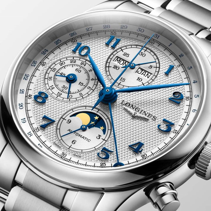 Longines orologio Master Collection Chrono Moonphase 41mm argento automatico acciaio L2.962.4.73.6