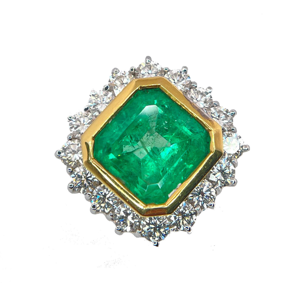 Recarlo anello a fiore oro 18kt  smeraldo ct.2,13 diamanti ct.1,10