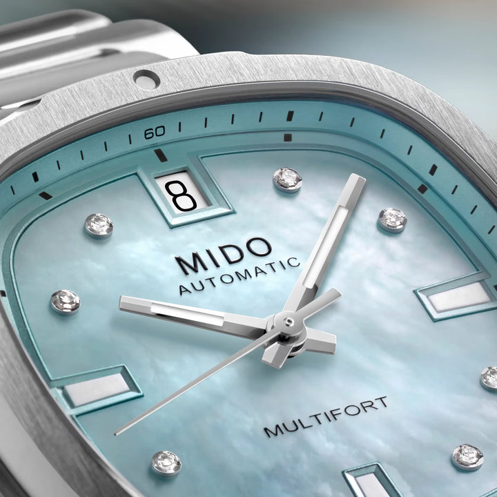 Mido orologio Multifort TV 35 34x35mm madreperla azzurra diamanti automatico acciaio M049.307.11.136.00