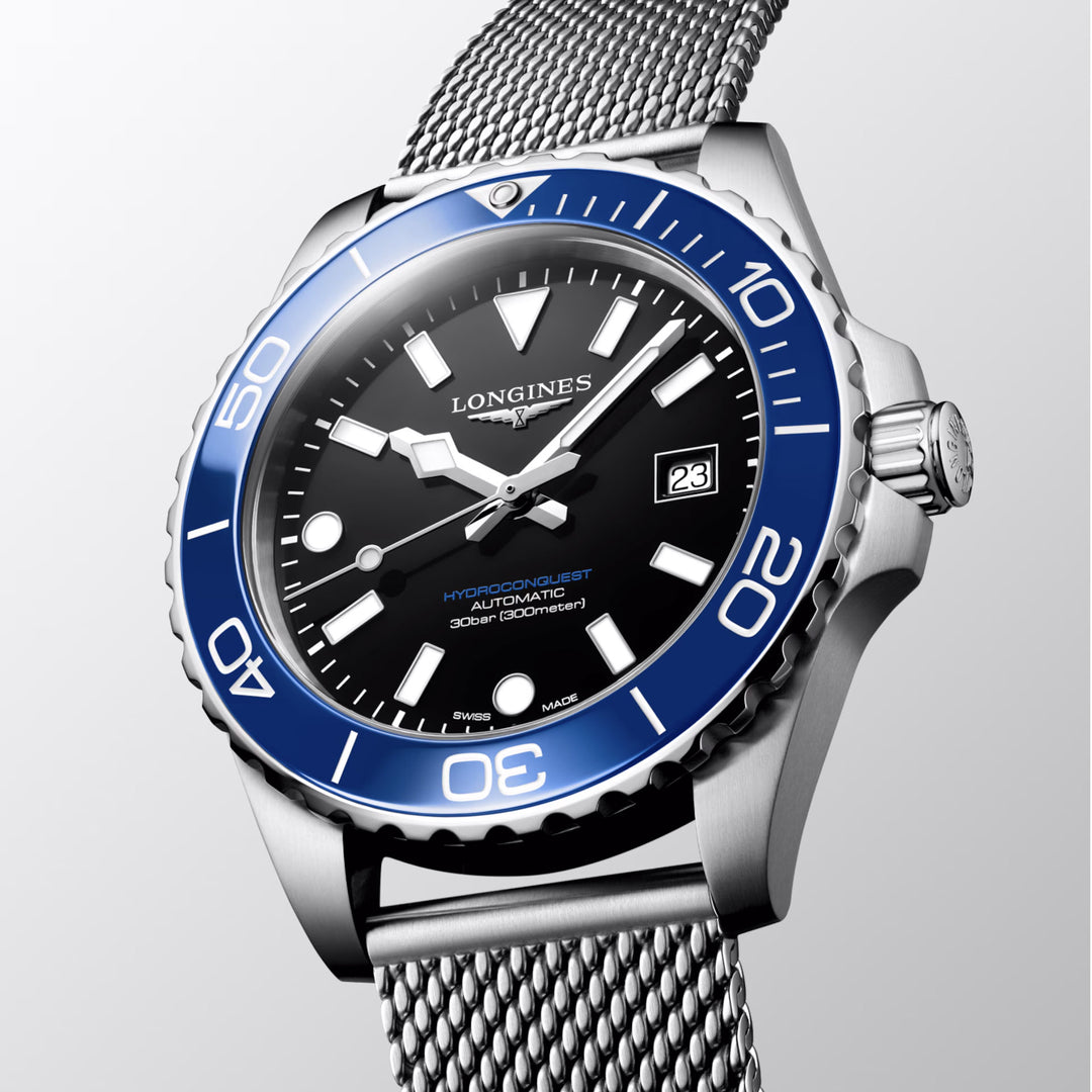 Longines orologio Hydroconquest 42mm nero automatico acciaio L3.788.4.90.6