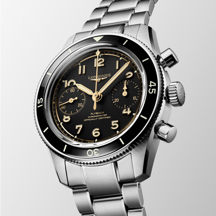 Longines orologio Spirit Pilot Flyback 72.6 39,5mm nero manuale acciaio L3.721.4.53.6