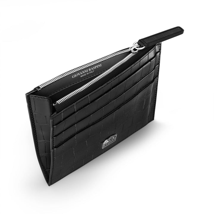 Giovanni Raspini portacarte con zip pelle croco nera argento 925 L0023