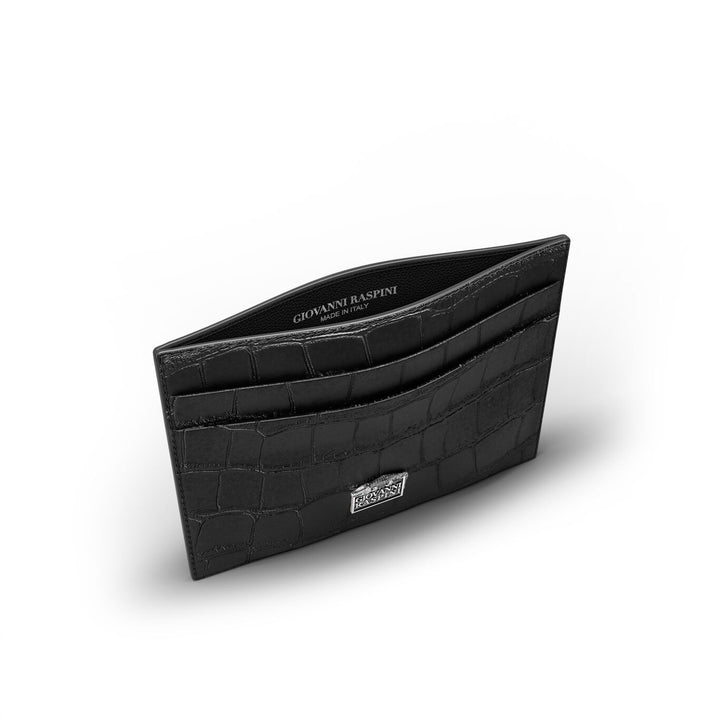 Giovanni Raspini portacarte 4 scomparti pelle croco nero argento 925 L0022