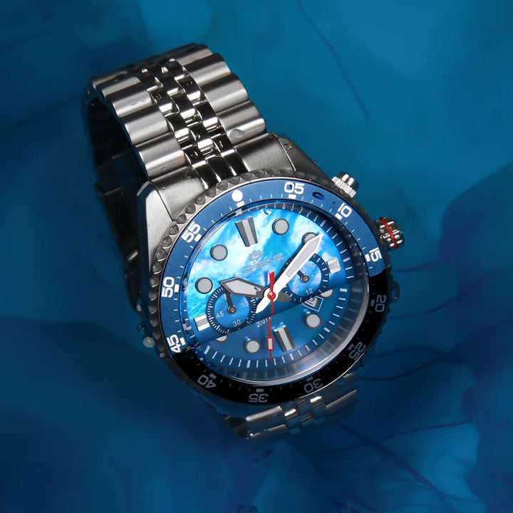 Montre Lorenz Shark 5 Chrono 42 mm acier quartz bleu nacre 030285BB