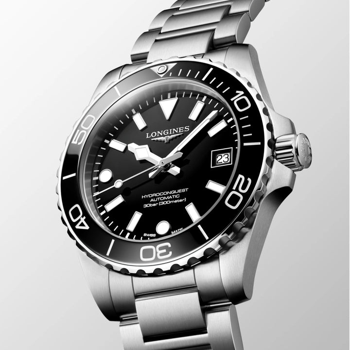 Longines orologio Hydroconquest 39mm nero automatico acciaio L3.779.4.56.6