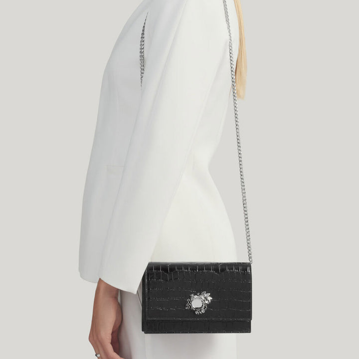 Giovanni Raspini pochette jungle pelle croco nera bronzobianco L0027