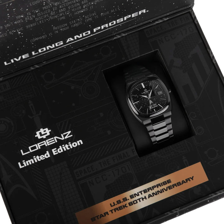 Lorenz-Uhr STAR TREK Deep Space Limited Edition 40x36 mm schwarzer Automatikstahl schwarzes PVD-Finish 030287LE