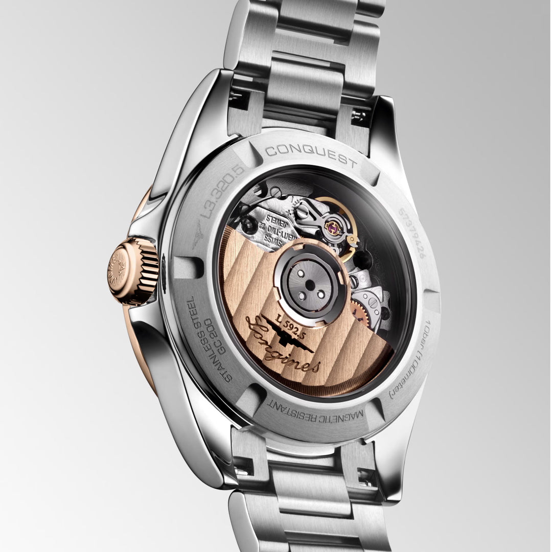 Longines orologio Conquest 30mm argento automatico oro rosa acciaio L3.320.5.72.6