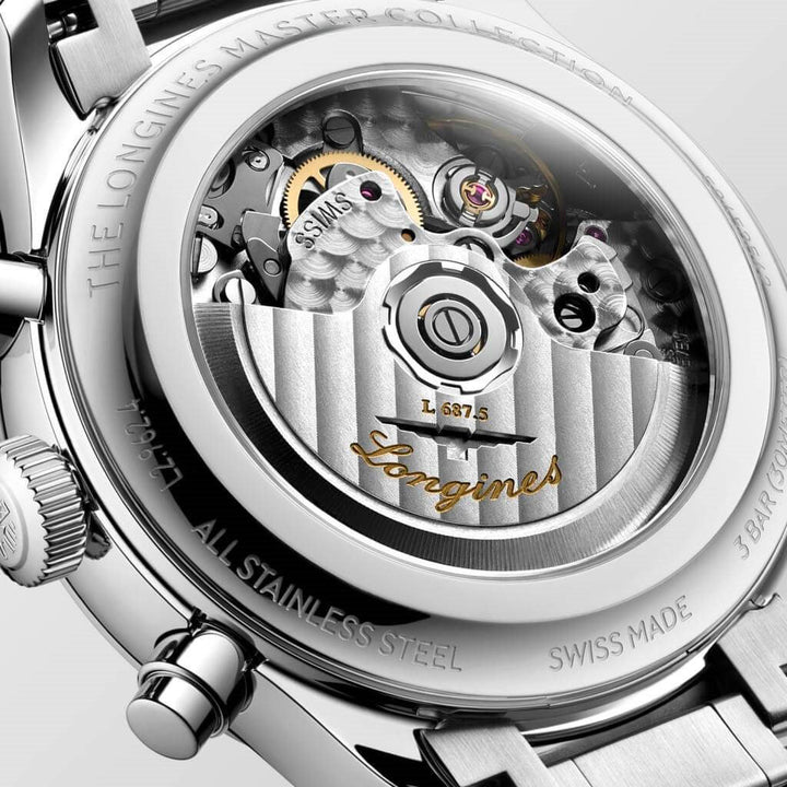 Longines orologio Master Collection Chrono Moonphase 41mm argento automatico acciaio L2.962.4.73.6