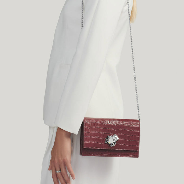 Giovanni Raspini pochette jungle pelle croco borgogna bronzobianco L0034