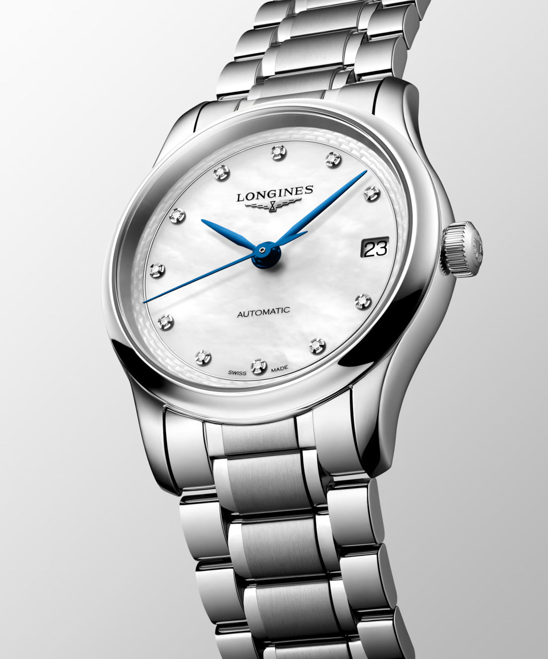 Longines orologio Master Collection 34mm madreperla diamanti automatico acciaio L2.450.4.87.6