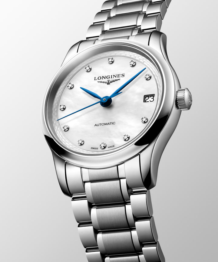 Longines orologio Master Collection 34mm madreperla diamanti automatico acciaio L2.450.4.87.6