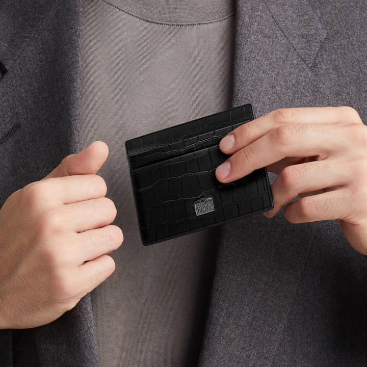 Giovanni Raspini portacarte 4 scomparti pelle croco nero argento 925 L0022