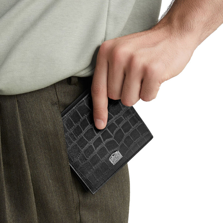 Giovanni Raspini portafoglio pelle croco nera argento 925 L0024