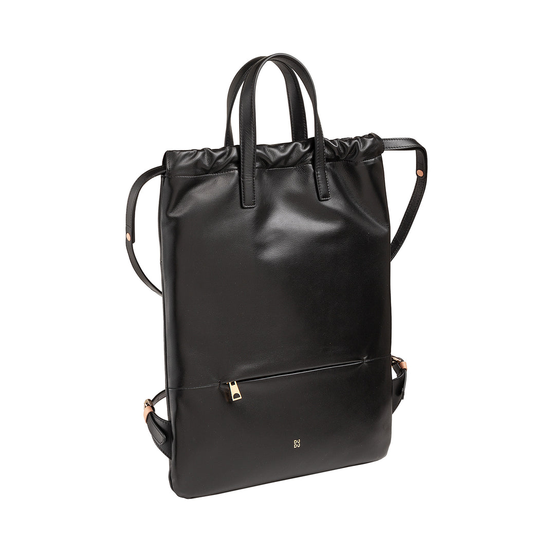 DUDU Zaino Donna a Sacca in Morbida Pelle, Zaino con Coulisse e Bottone Magnetico, Doppia Maniglia, Zaino Semplice Elegante
